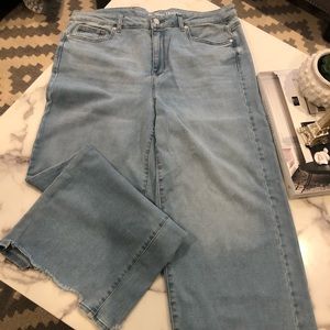 Light Wash Wide Leg Denim with Distressed Hem-NWT!